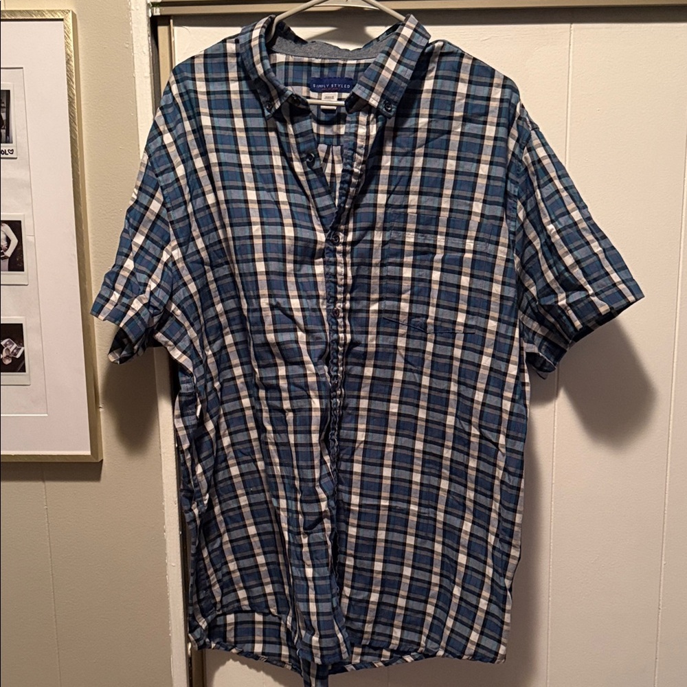 Sears Blue and White Plaid Button-Down Shirt